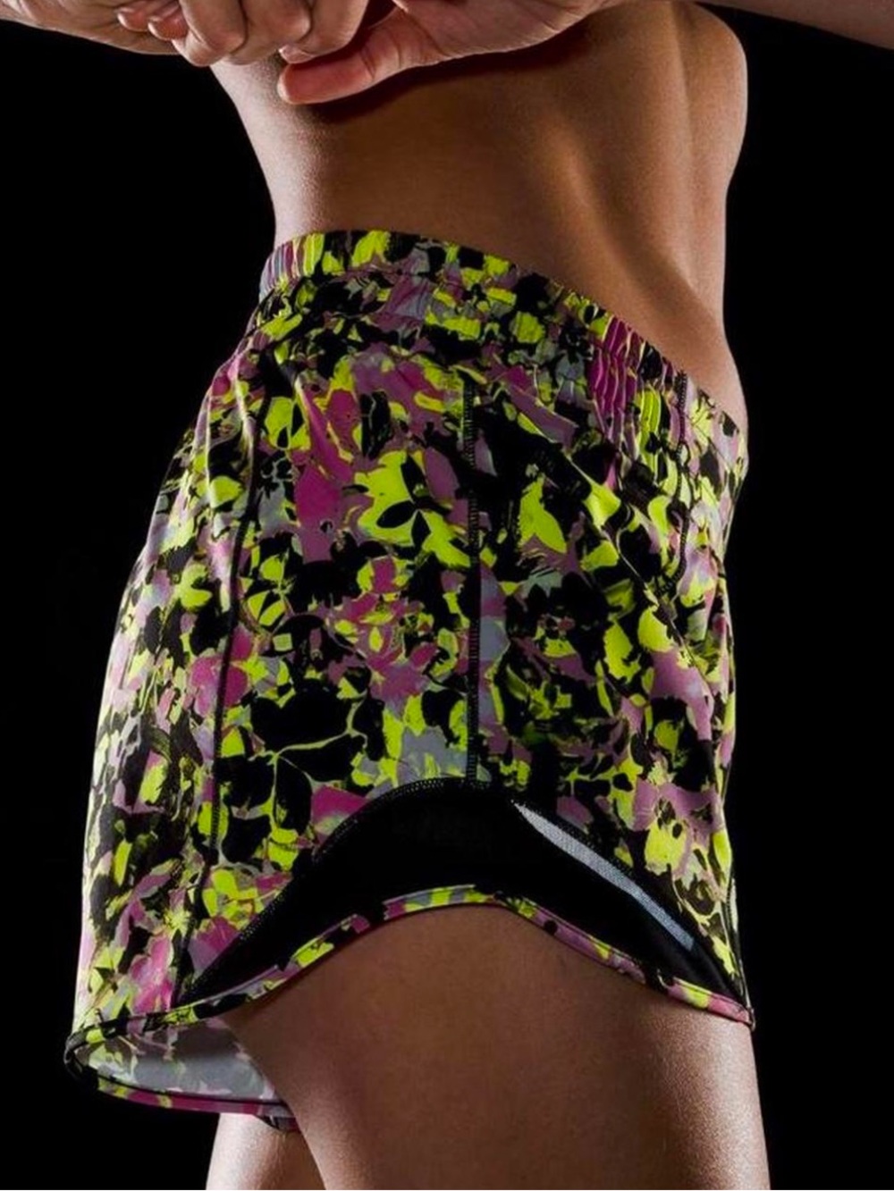 lululemon athletica Neon Yellow & Pink Floral Hotty Hot Shorts